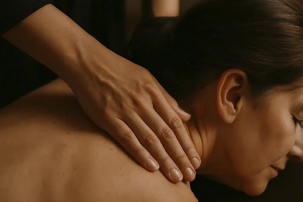 Idosa recebendo massagem